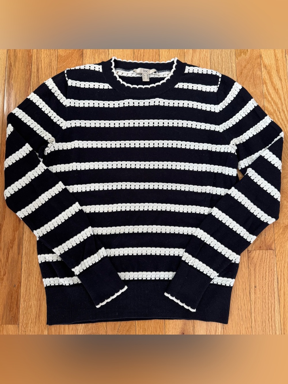 Esprit Navy and White Striped Crew Sweater